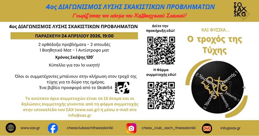 4ος ΔΙΑΓΩΝΙΣΜΟΣ ΛΥΣΗΣ ΣΚΑΚΙΣΤΙΚΩΝ